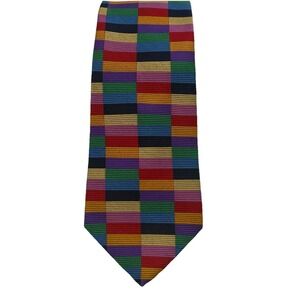 Duchamp London Neck Tie Mens Multicolor Grid Silk Checkered Designer England